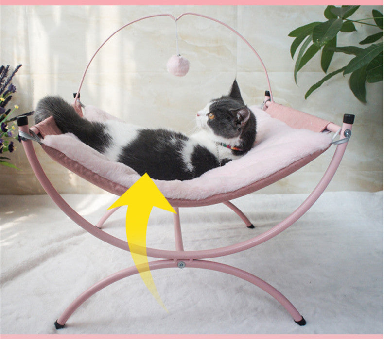 KFX-6026173 Cozy Recliner Cat Bed with Metal Frame in Pink and Gray, Suitable for Cats