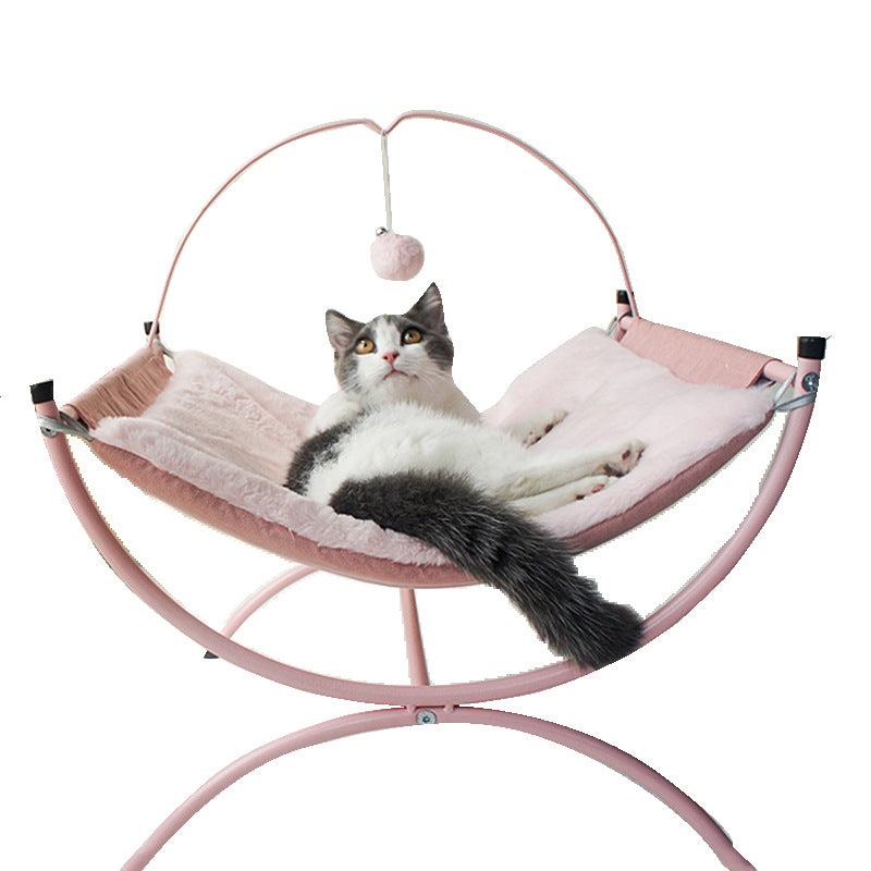 KFX-6026173 Cozy Recliner Cat Bed with Metal Frame in Pink and Gray, Suitable for Cats