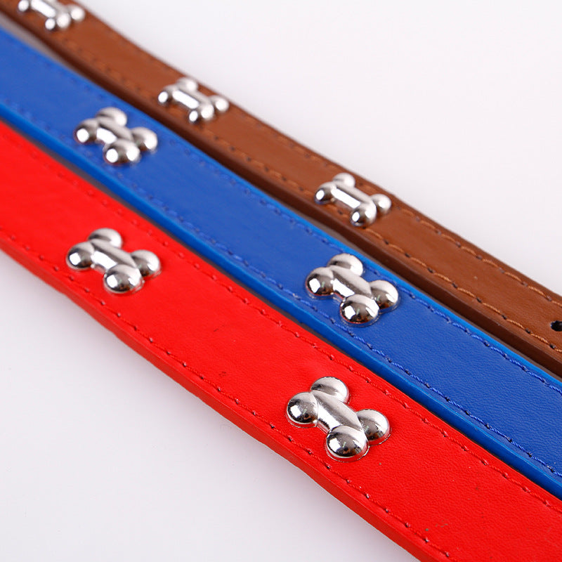 KFX-6026557 Leather Pet Collar for Dogs and Cats - Available in 5 Colors, Durable Material with Metal Accents