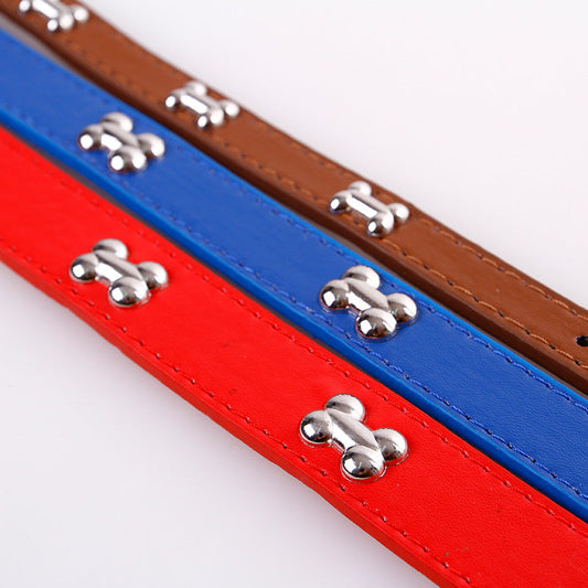 KFX-6026557 Leather Pet Collar for Dogs and Cats - Available in 5 Colors, Durable Material with Metal Accents