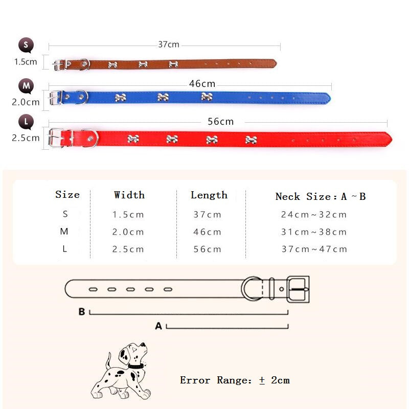 KFX-6026557 Leather Pet Collar for Dogs and Cats - Available in 5 Colors, Durable Material with Metal Accents