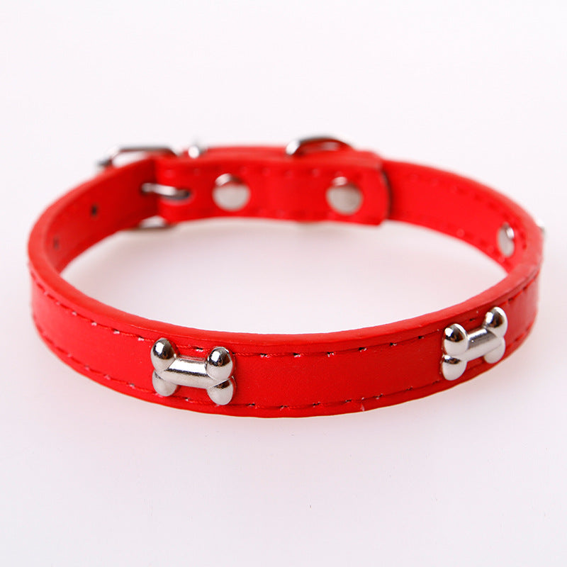 KFX-6026557 Leather Pet Collar for Dogs and Cats - Available in 5 Colors, Durable Material with Metal Accents