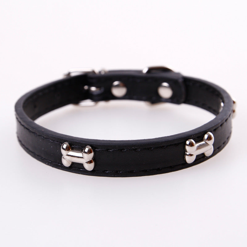 KFX-6026557 Leather Pet Collar for Dogs and Cats - Available in 5 Colors, Durable Material with Metal Accents