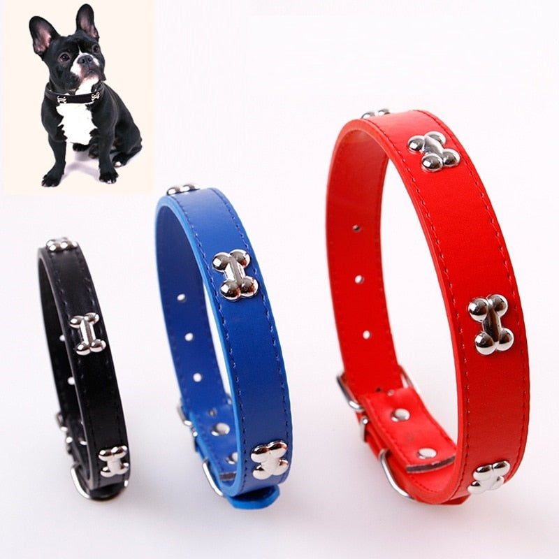 KFX-6026557 Leather Pet Collar for Dogs and Cats - Available in 5 Colors, Durable Material with Metal Accents