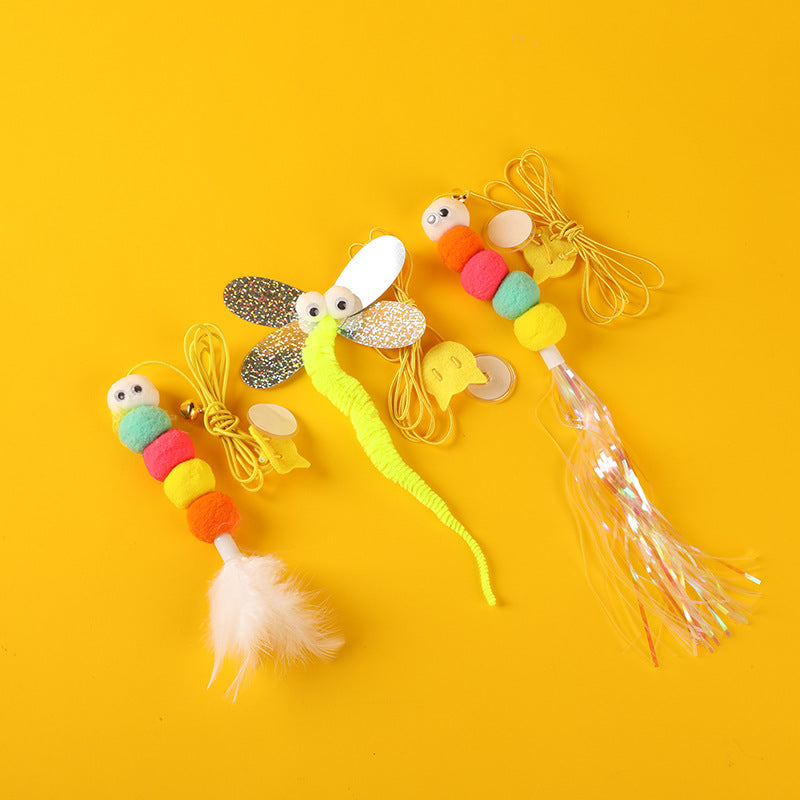 KFX-6029373 Feather and Bug Themed Cat Teaser Stick for Interactive Play