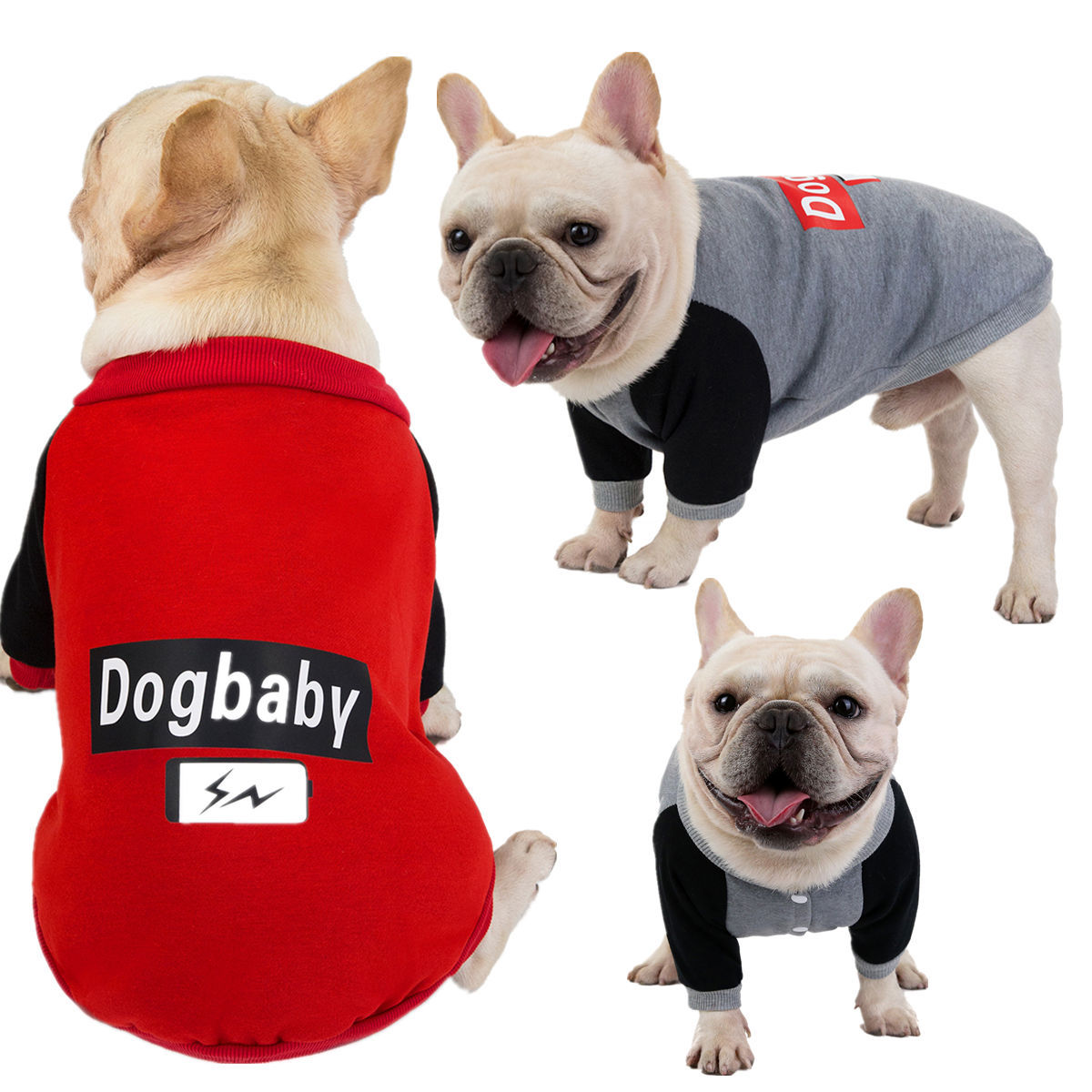 KFX-6029629 Cozy Fleece Sweater for Puppies and Bulldogs in Red and Gray