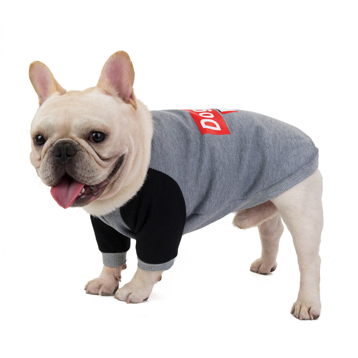 KFX-6029629 Cozy Fleece Sweater for Puppies and Bulldogs in Red and Gray