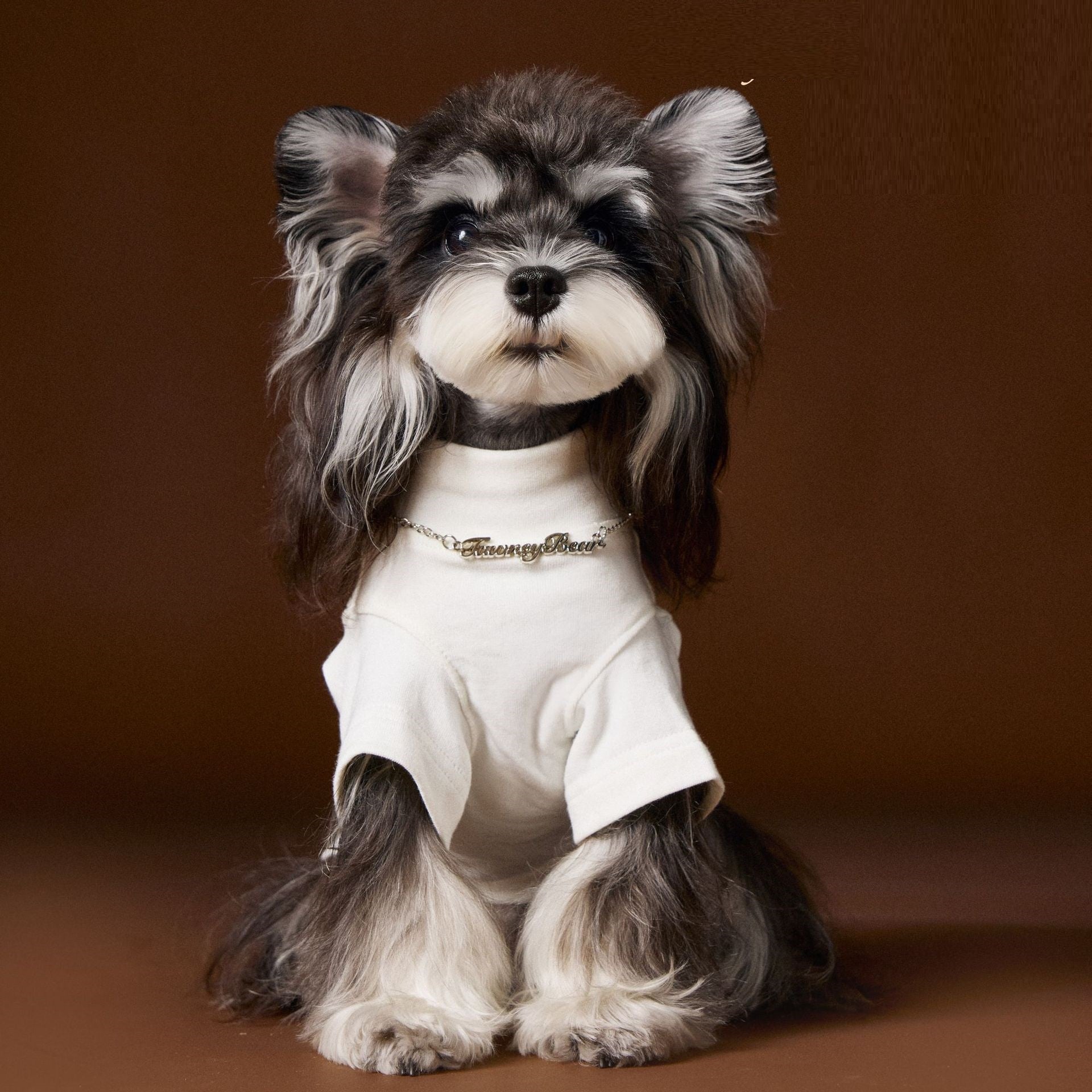 KFX-6030141 Handsome Teddy Schnauzer Bear Solid Color Bottom Shirt with Necklace for Pets