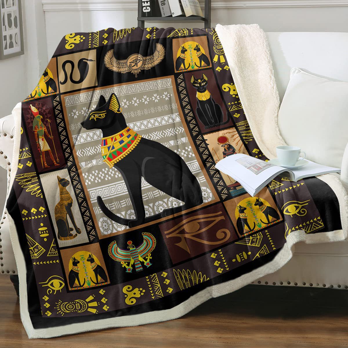 KFX-6031165 Cartoon Animal Pattern Cat Sherpa Blanket - Double Layer, Available in Multiple Sizes
