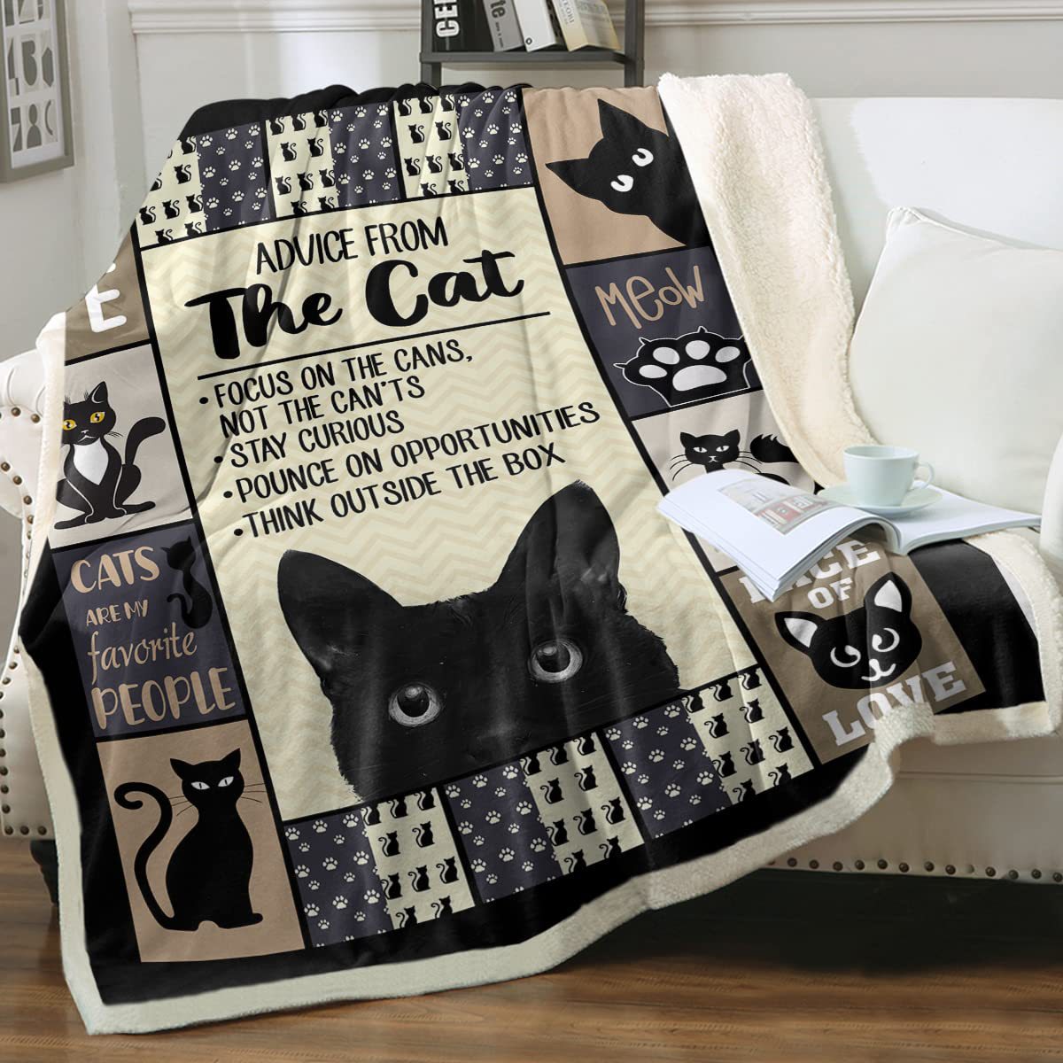 KFX-6031165 Cartoon Animal Pattern Cat Sherpa Blanket - Double Layer, Available in Multiple Sizes