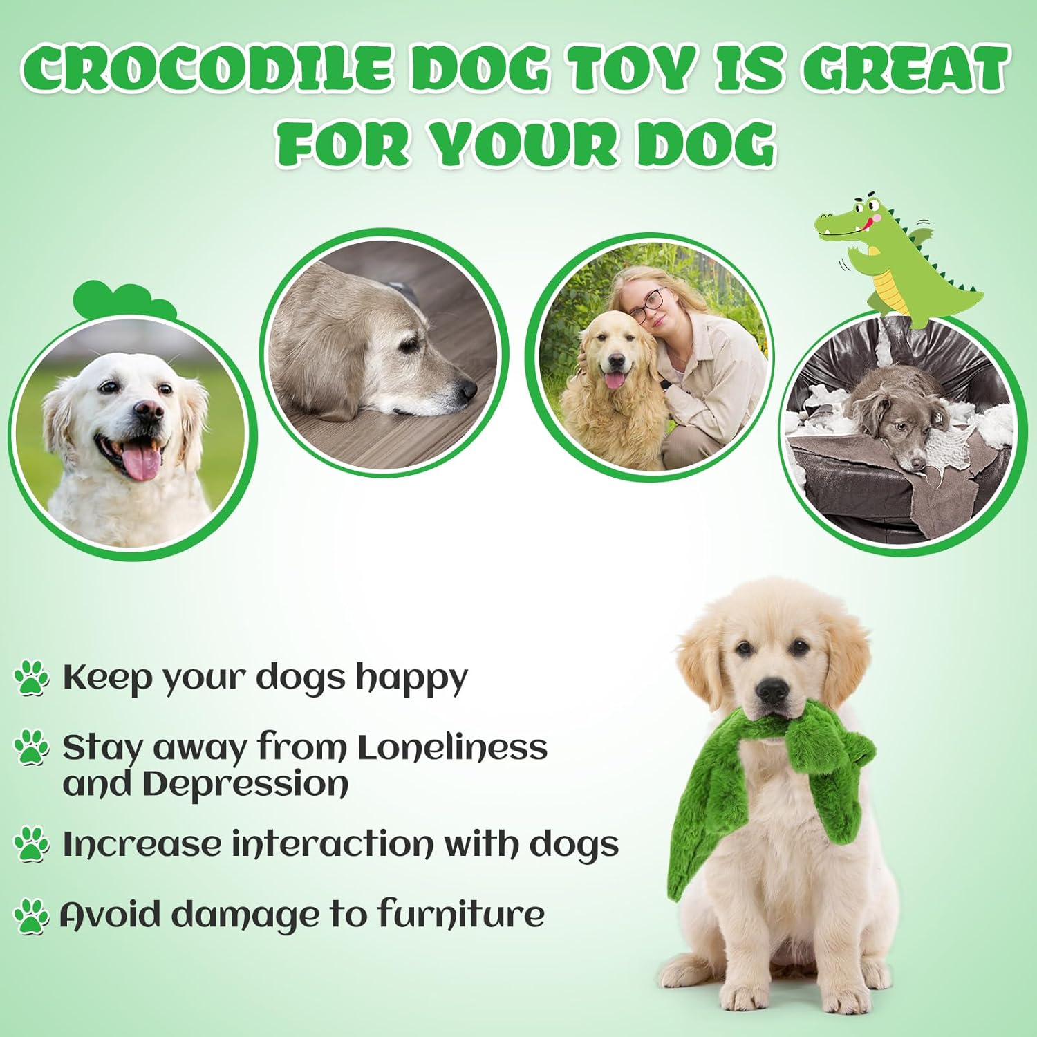 KFX-6031805 Durable Squeaky Crocodile Dog Toy for Aggressive Chewers - Stuffing-Free Plush Interactive Design