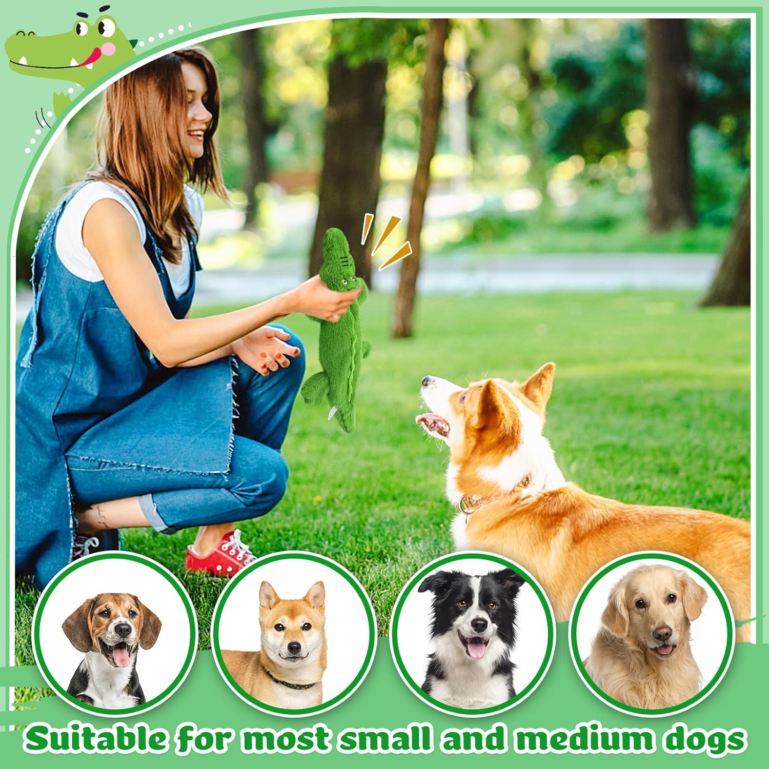 KFX-6031805 Durable Squeaky Crocodile Dog Toy for Aggressive Chewers - Stuffing-Free Plush Interactive Design