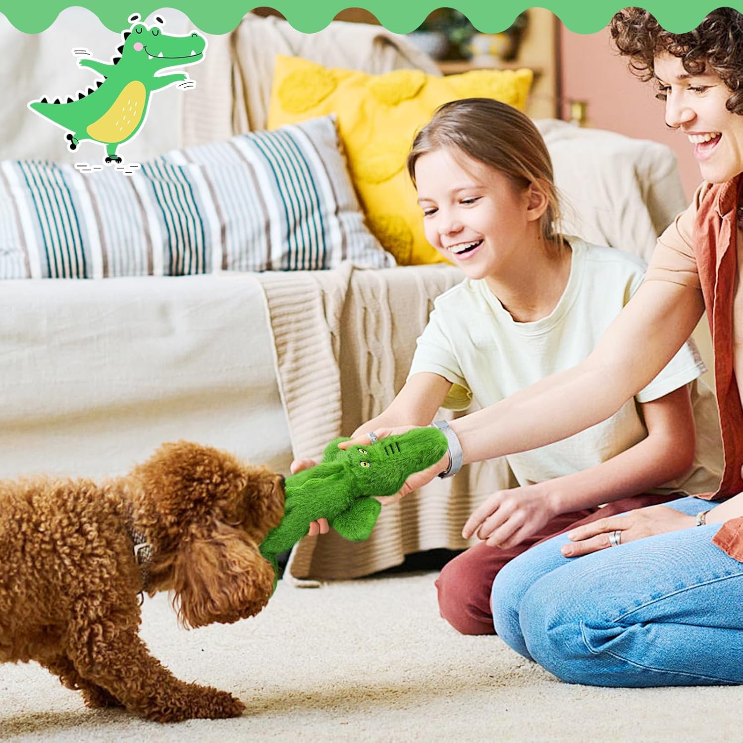 KFX-6031805 Durable Squeaky Crocodile Dog Toy for Aggressive Chewers - Stuffing-Free Plush Interactive Design