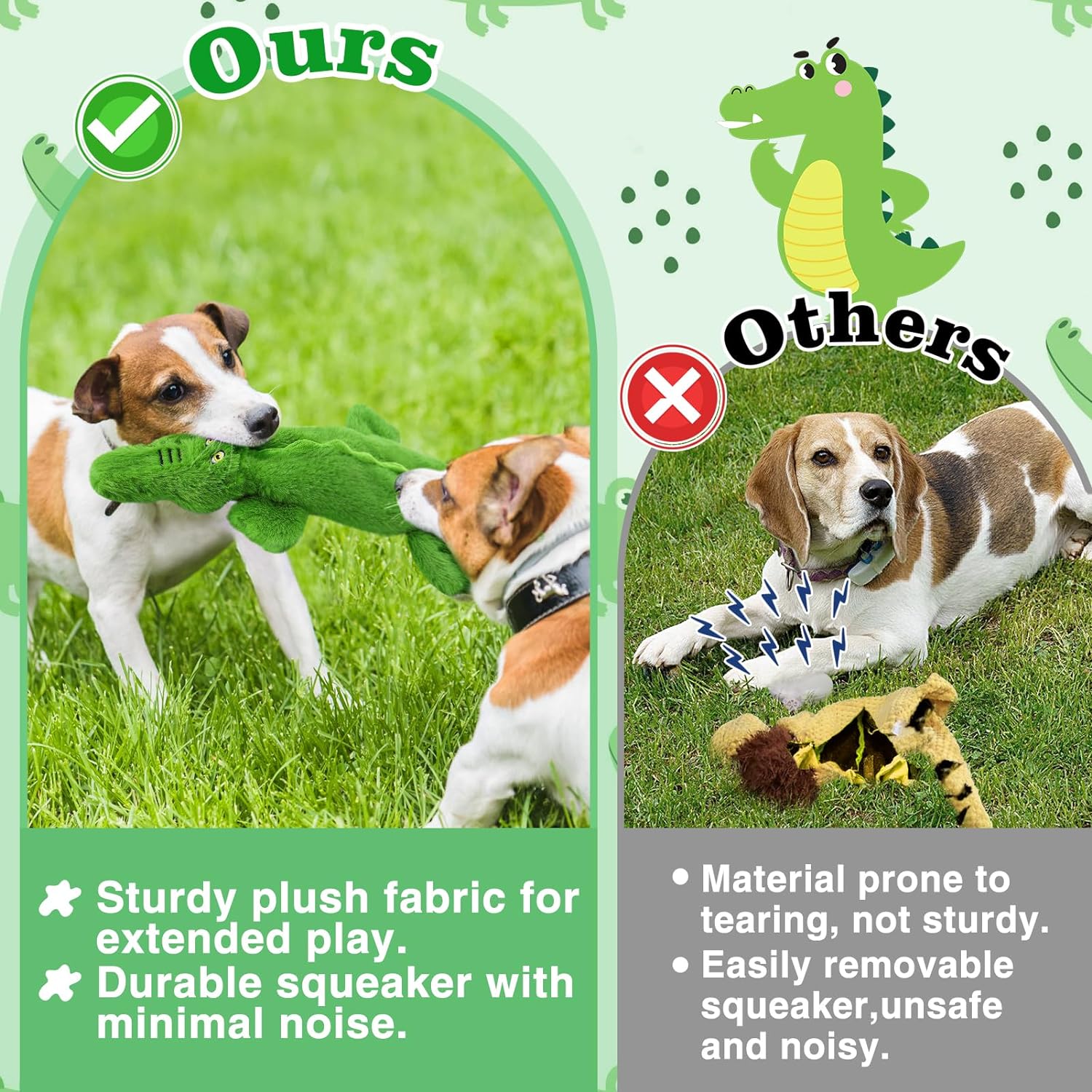 KFX-6031805 Durable Squeaky Crocodile Dog Toy for Aggressive Chewers - Stuffing-Free Plush Interactive Design
