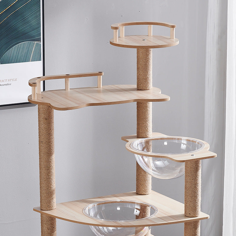 KFX-6033597 Cat Climbing Frame with Nest, Scratch Board & Dustbin - Plush Material, Multiple Colors Available