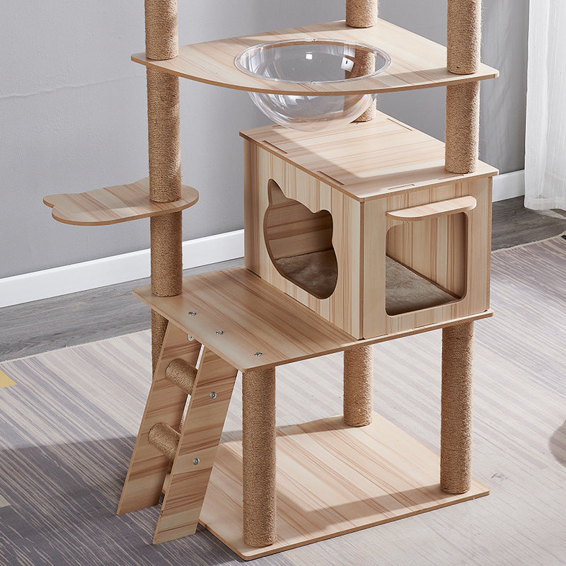 KFX-6033597 Cat Climbing Frame with Nest, Scratch Board & Dustbin - Plush Material, Multiple Colors Available