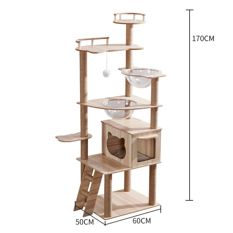 KFX-6033597 Cat Climbing Frame with Nest, Scratch Board & Dustbin - Plush Material, Multiple Colors Available