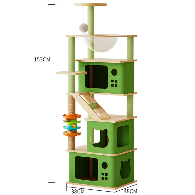 KFX-6033597 Cat Climbing Frame with Nest, Scratch Board & Dustbin - Plush Material, Multiple Colors Available