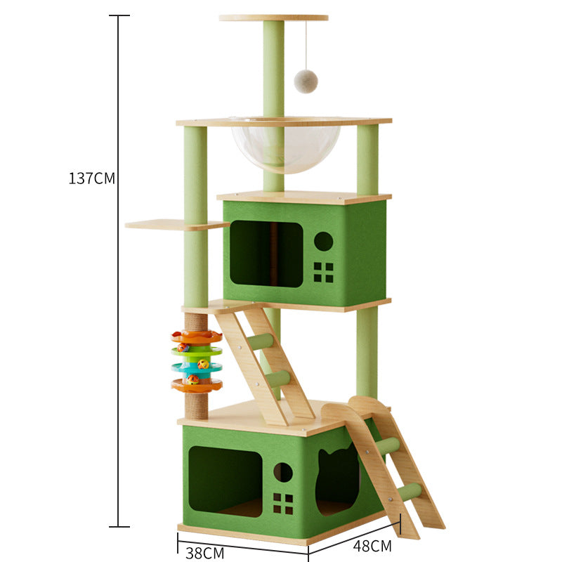 KFX-6033597 Cat Climbing Frame with Nest, Scratch Board & Dustbin - Plush Material, Multiple Colors Available