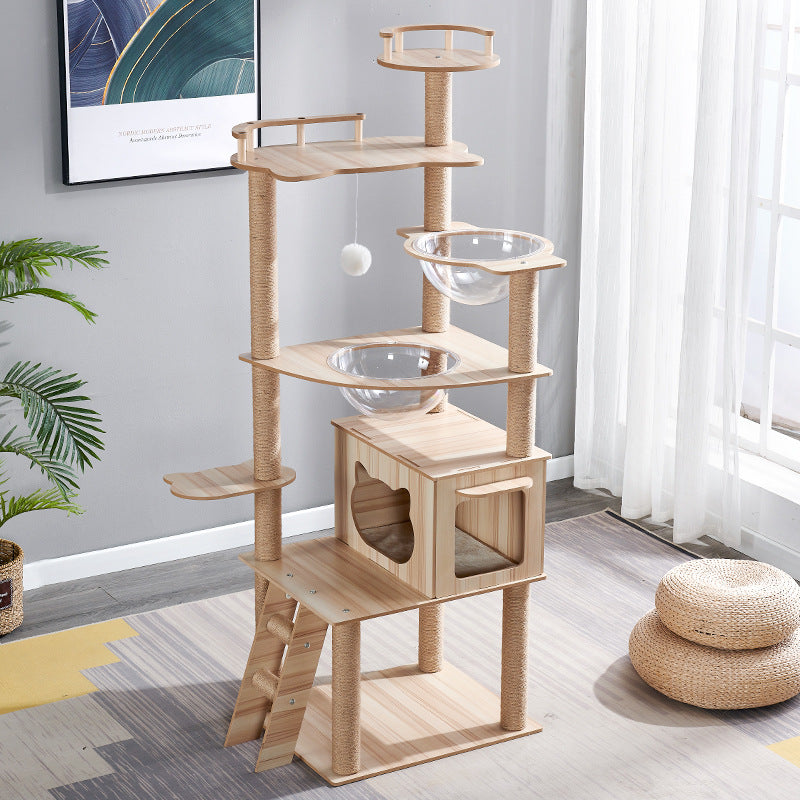 KFX-6033597 Cat Climbing Frame with Nest, Scratch Board & Dustbin - Plush Material, Multiple Colors Available