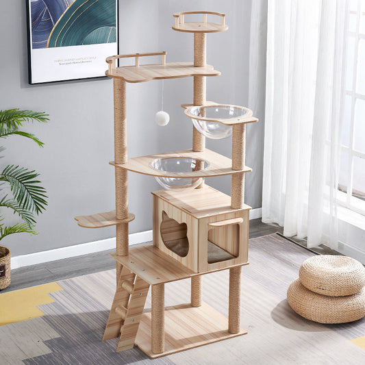 KFX-6033597 Cat Climbing Frame with Nest, Scratch Board & Dustbin - Plush Material, Multiple Colors Available