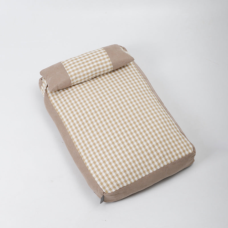KFX-6033981 Plaid Pet Bed with Removable and Washable Mattress in Khaki and Pink Options