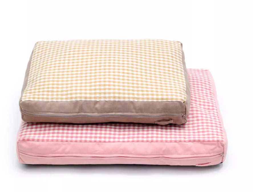 KFX-6033981 Plaid Pet Bed with Removable and Washable Mattress in Khaki and Pink Options