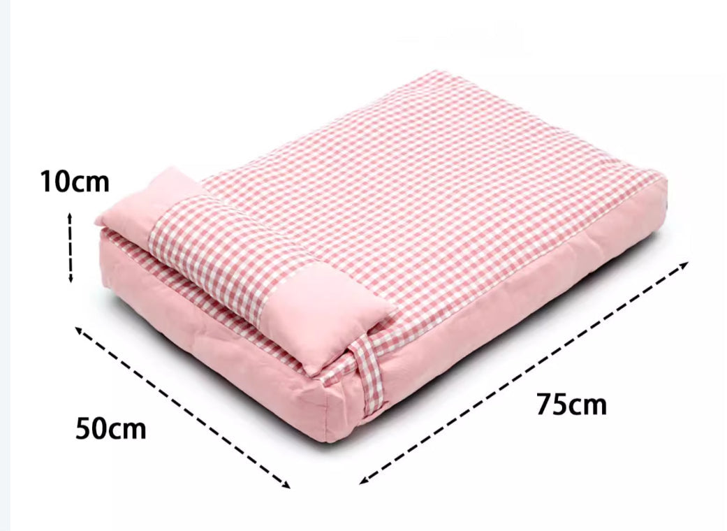 KFX-6033981 Plaid Pet Bed with Removable and Washable Mattress in Khaki and Pink Options