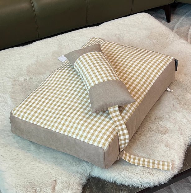 KFX-6033981 Plaid Pet Bed with Removable and Washable Mattress in Khaki and Pink Options