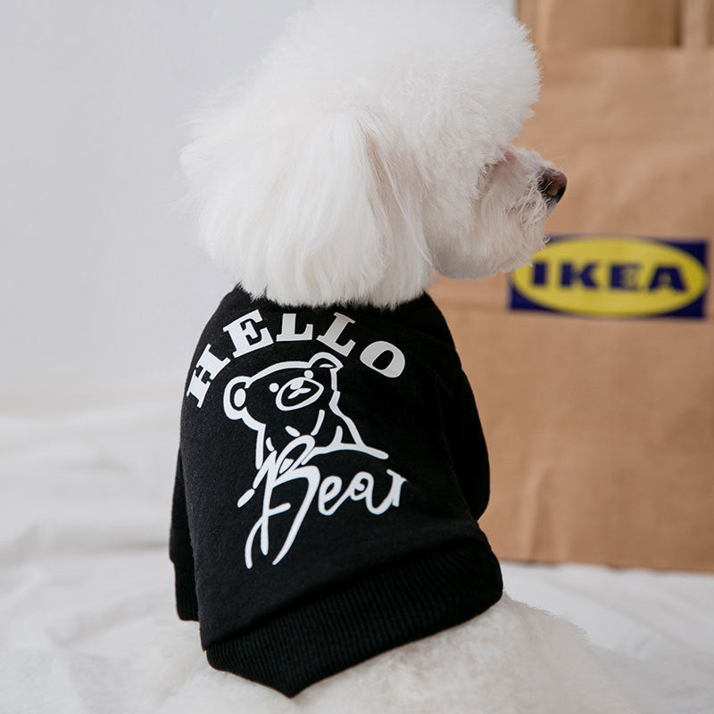 KFX-6035389 Fashionable Dog Sweater with Bear Print in Black and White, Available in Multiple Sizes