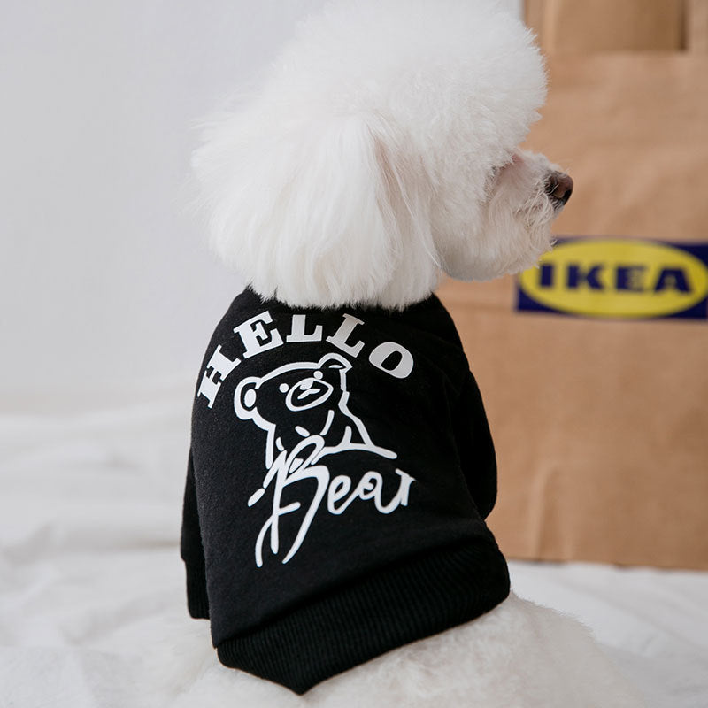 KFX-6035389 Fashionable Dog Sweater with Bear Print in Black and White, Available in Multiple Sizes
