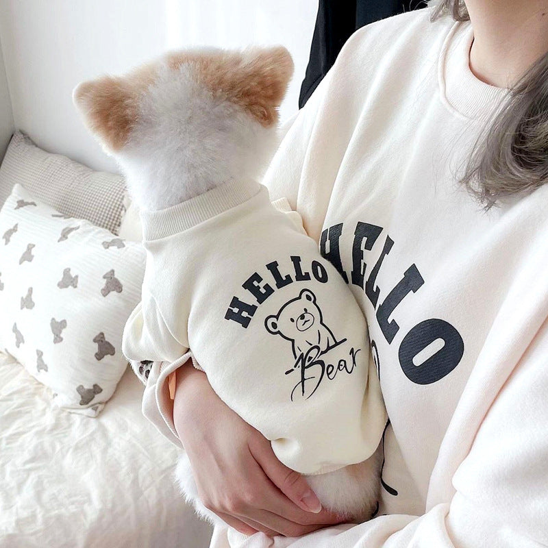 KFX-6035389 Fashionable Dog Sweater with Bear Print in Black and White, Available in Multiple Sizes