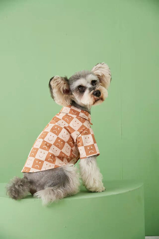 KFX-6036669 Checked Denim Shirt for Pets - Caramel, Black & White - Sizes S to XXL