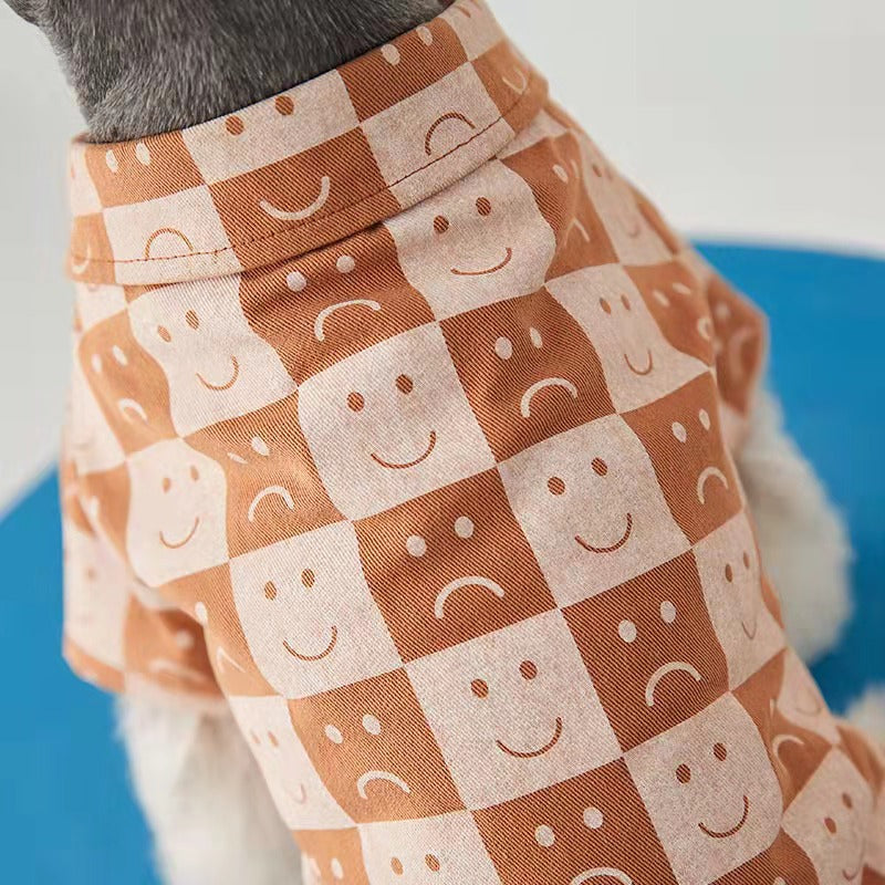 KFX-6036669 Checked Denim Shirt for Pets - Caramel, Black & White - Sizes S to XXL
