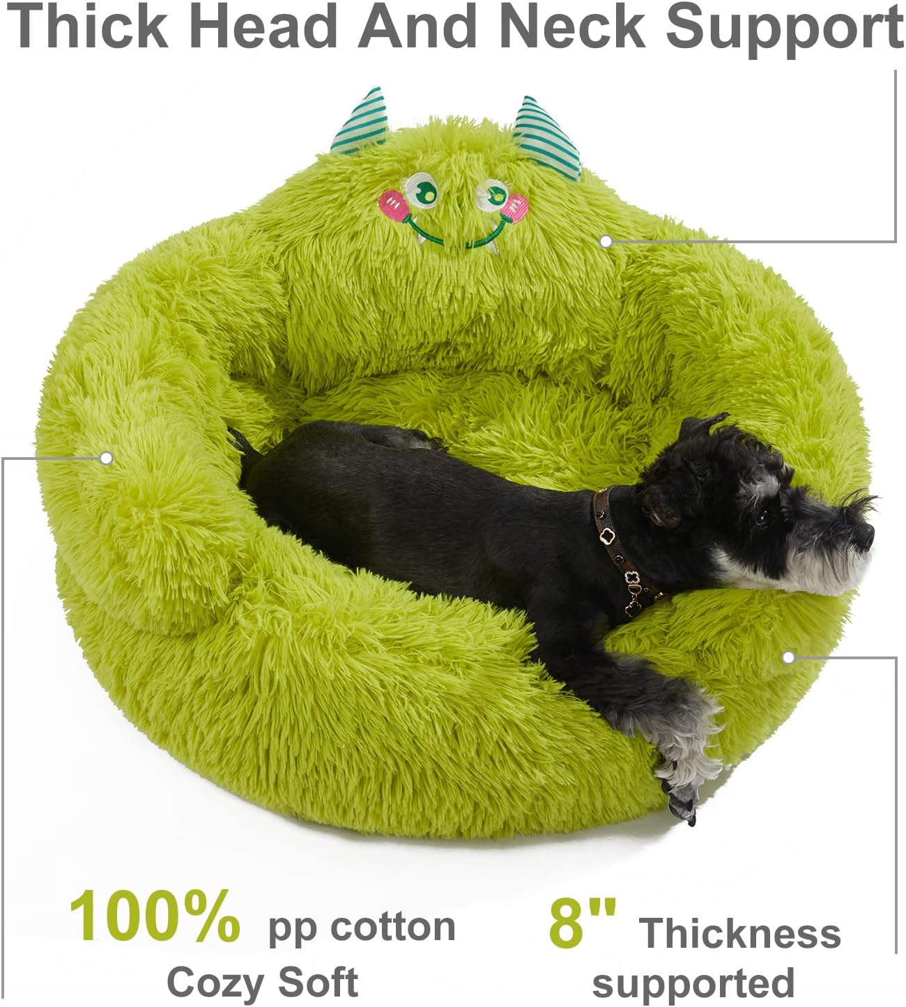 KFX-6037565 Cozy Plush High Bolster Donut Bed for Small Dogs and Cats - Anti-Slip Design, Perfect for Relaxation and Comfort