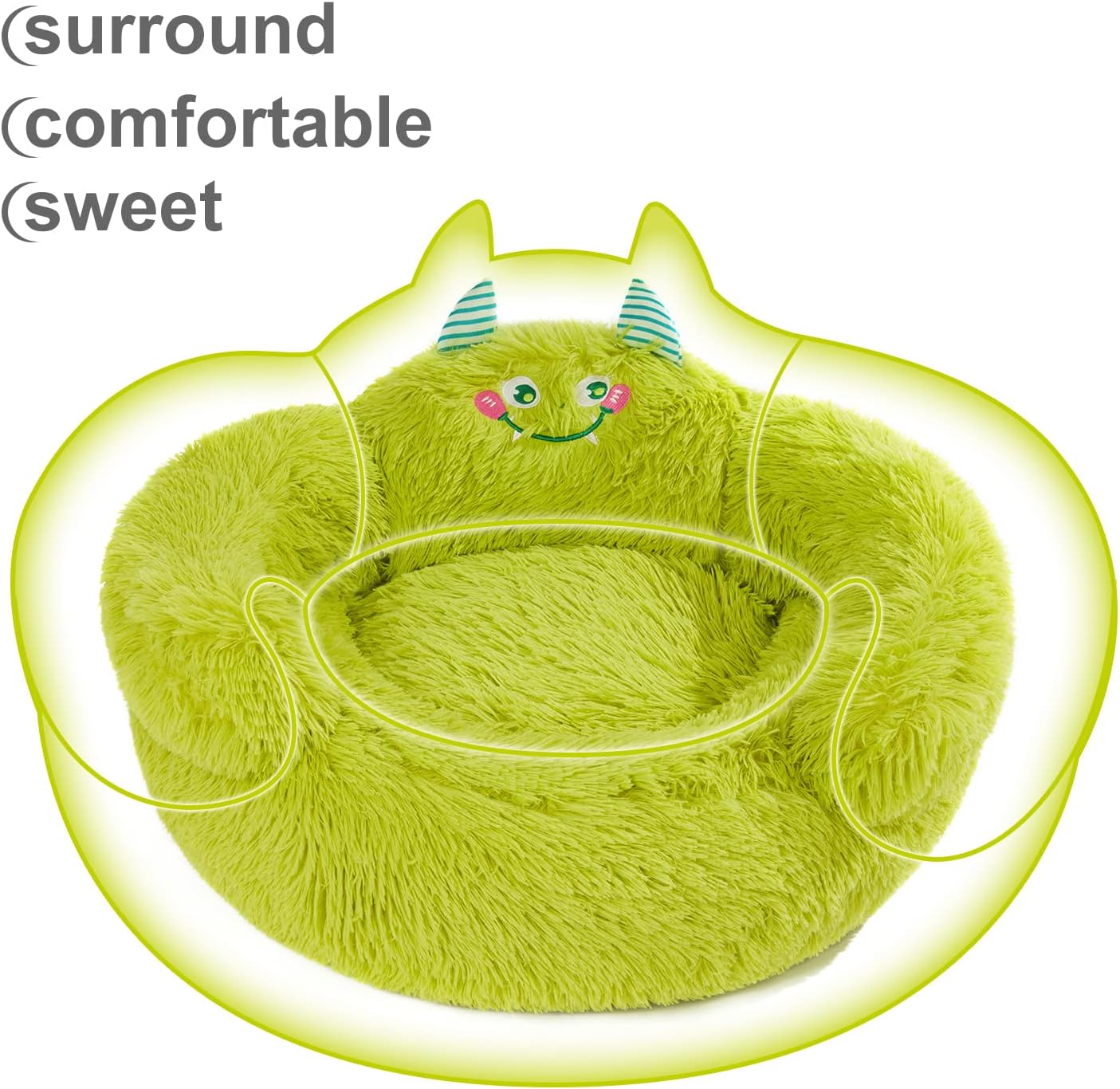 KFX-6037565 Cozy Plush High Bolster Donut Bed for Small Dogs and Cats - Anti-Slip Design, Perfect for Relaxation and Comfort