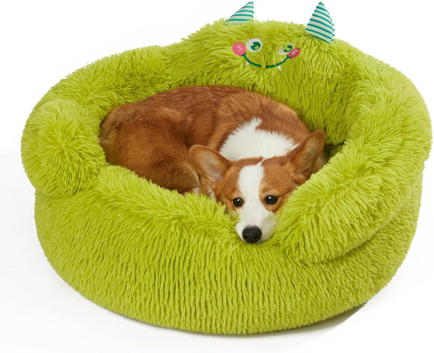 KFX-6037565 Cozy Plush High Bolster Donut Bed for Small Dogs and Cats - Anti-Slip Design, Perfect for Relaxation and Comfort