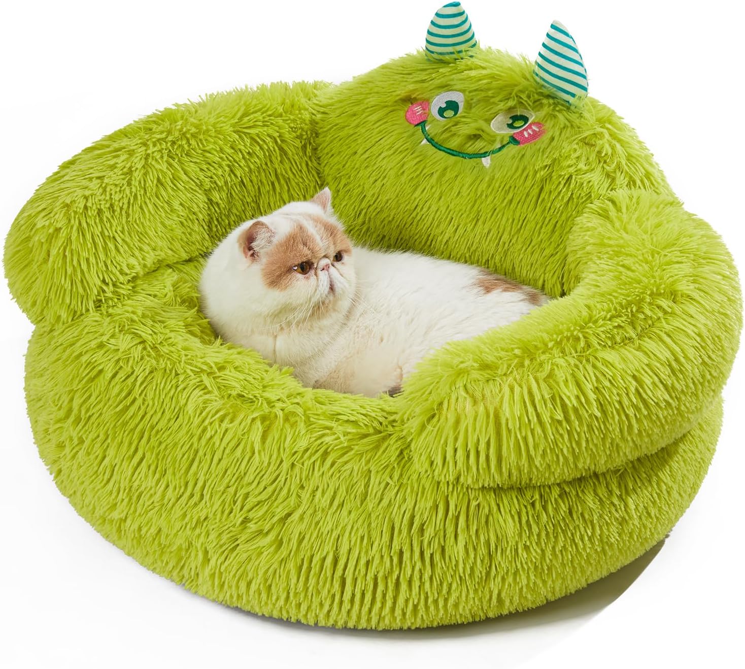 KFX-6037565 Cozy Plush High Bolster Donut Bed for Small Dogs and Cats - Anti-Slip Design, Perfect for Relaxation and Comfort