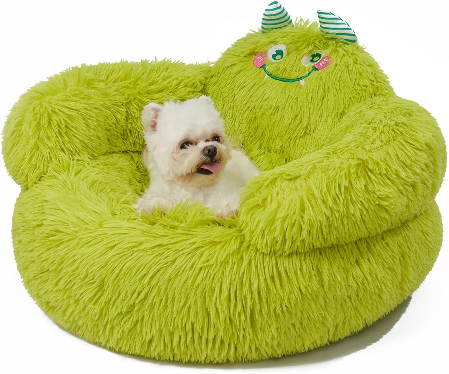 KFX-6037565 Cozy Plush High Bolster Donut Bed for Small Dogs and Cats - Anti-Slip Design, Perfect for Relaxation and Comfort