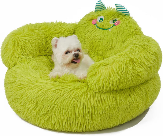 KFX-6037565 Cozy Plush High Bolster Donut Bed for Small Dogs and Cats - Anti-Slip Design, Perfect for Relaxation and Comfort