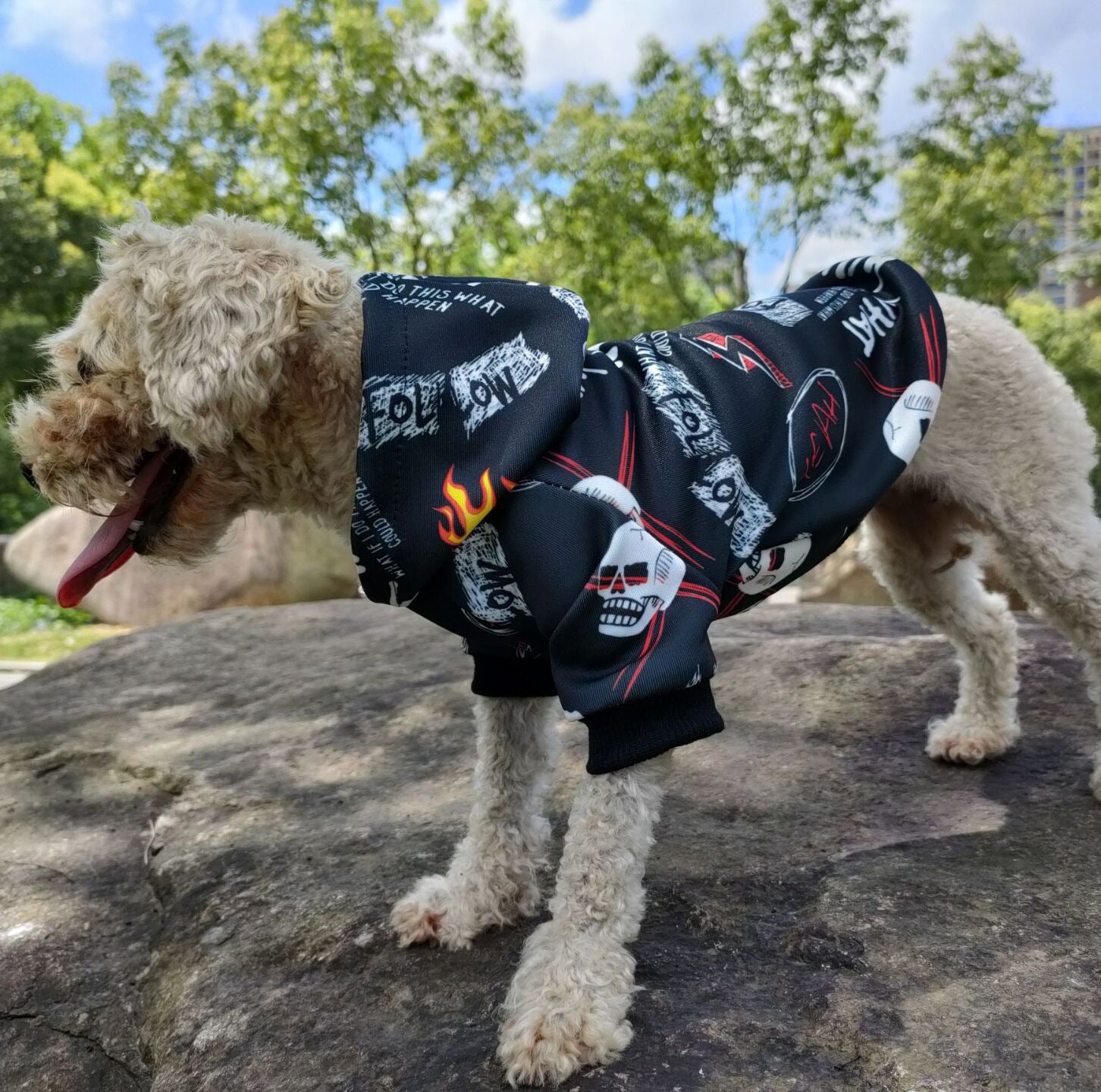 KFX-6038461 Camouflage Dog Hoodie with Skull Design - Casual Acrylic Pet Outfit in Multiple Sizes