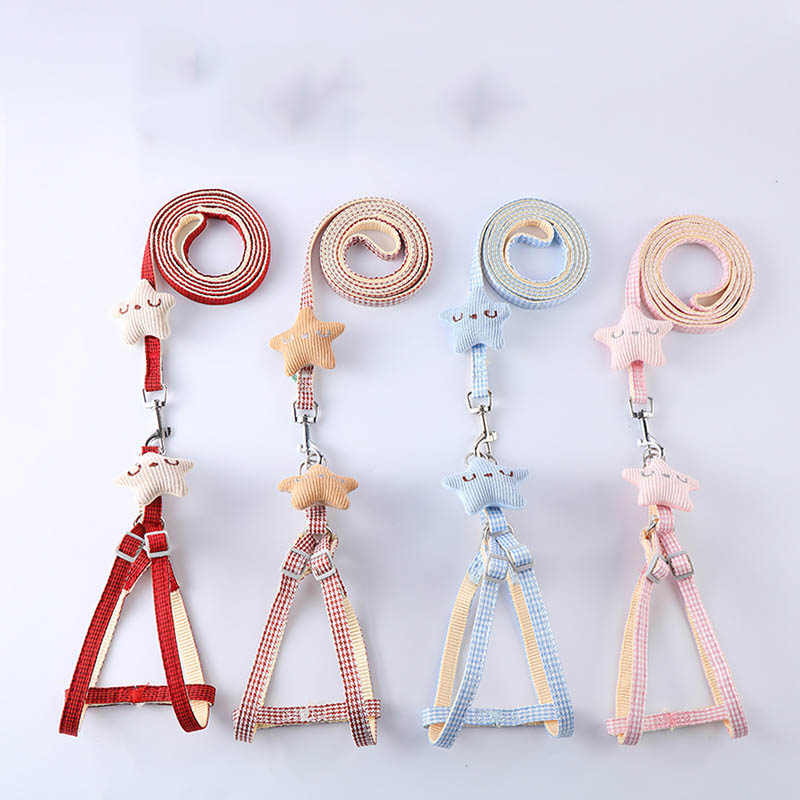 KFX-6039357 Simple Starfish Design Dog Harness and Leash Set – Durable Nylon, Available in Pink, Red, Blue, Khaki