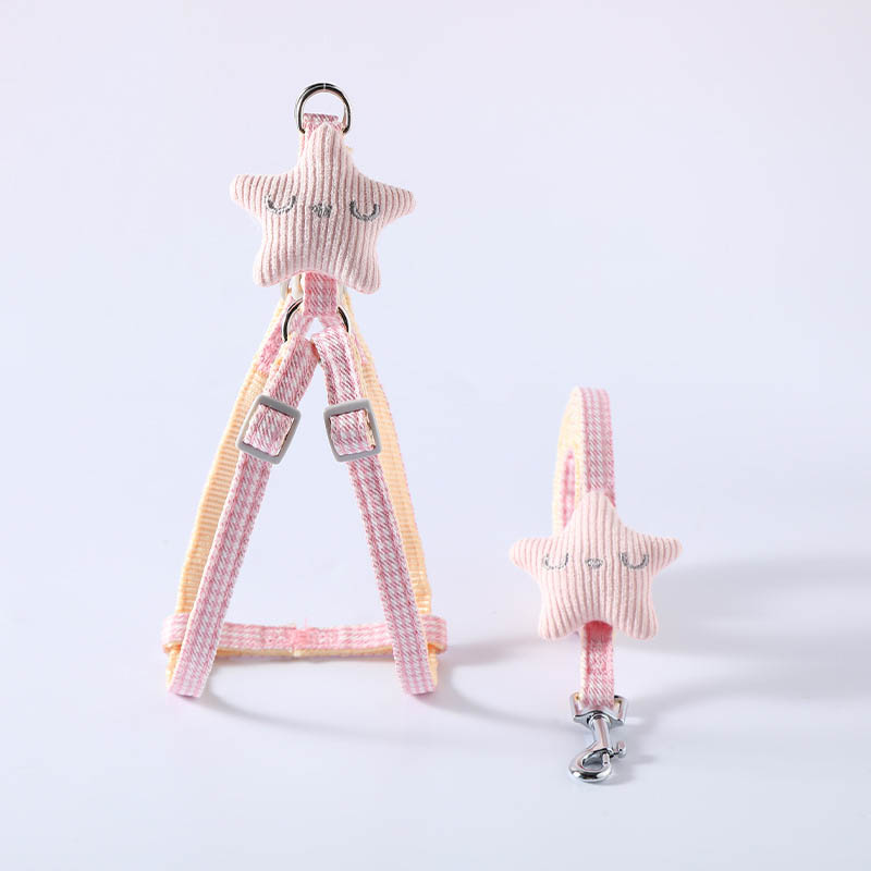 KFX-6039357 Simple Starfish Design Dog Harness and Leash Set – Durable Nylon, Available in Pink, Red, Blue, Khaki