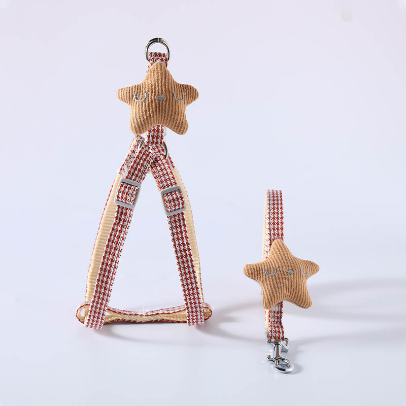 KFX-6039357 Simple Starfish Design Dog Harness and Leash Set – Durable Nylon, Available in Pink, Red, Blue, Khaki