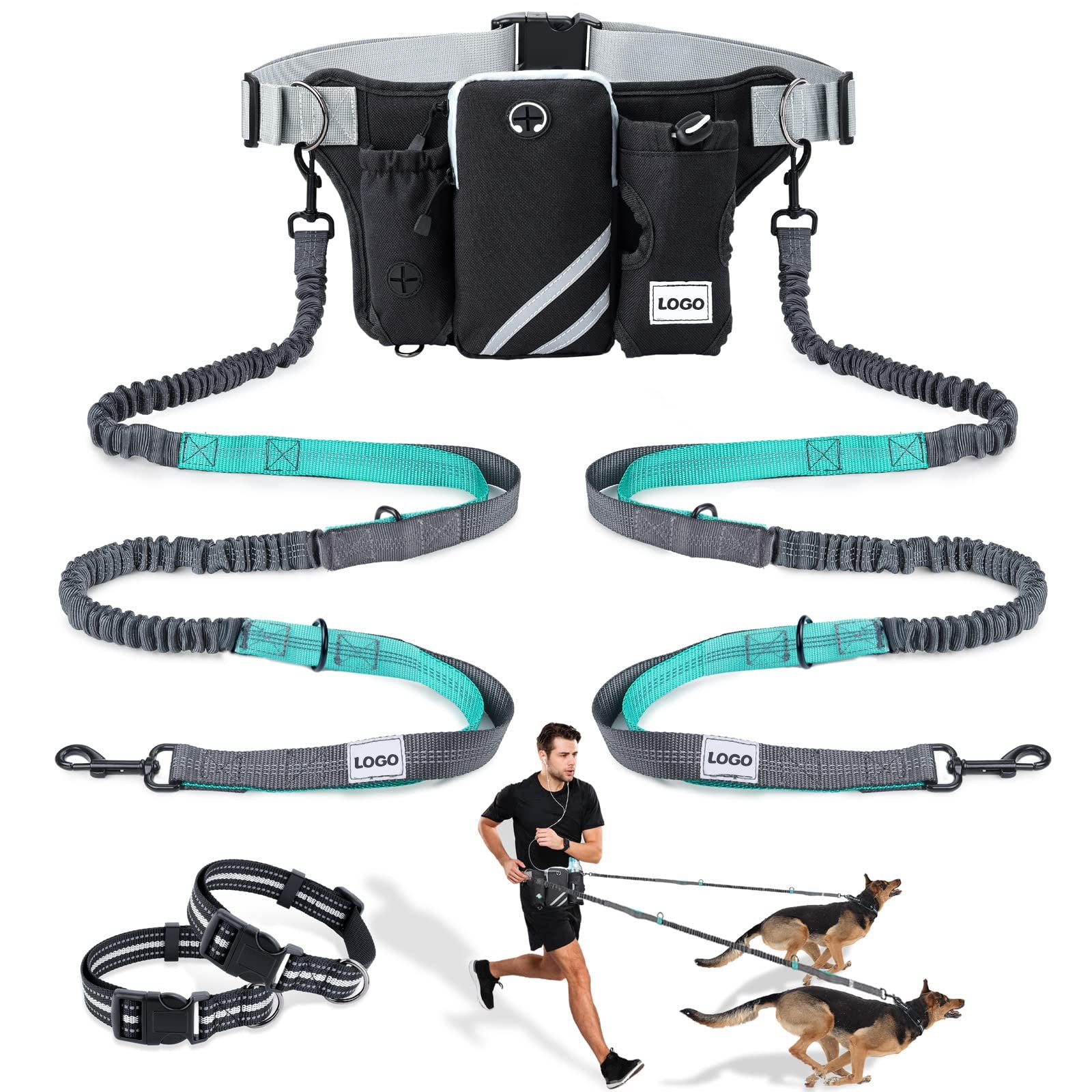 KFX-6039869 Waterproof Outdoor Pet Training Waist Bag with Adjustable Leash and Collar Set