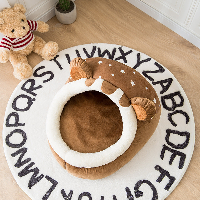 KFX-6040125 Cute Bear Den Pet House - Removable & Washable Dog Bed for Small Pets