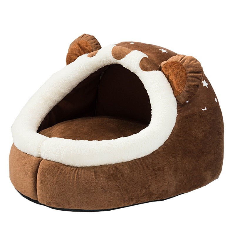 KFX-6040125 Cute Bear Den Pet House - Removable & Washable Dog Bed for Small Pets