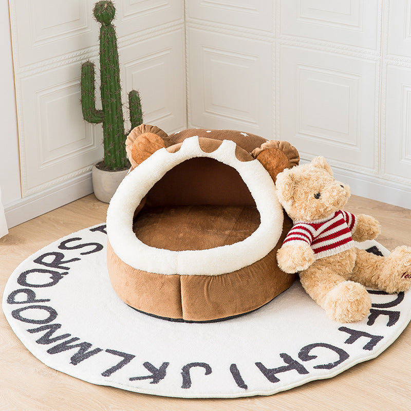 KFX-6040125 Cute Bear Den Pet House - Removable & Washable Dog Bed for Small Pets