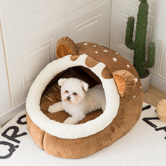 KFX-6040125 Cute Bear Den Pet House - Removable & Washable Dog Bed for Small Pets