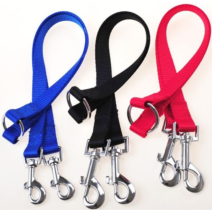KFX-6045629 Double Dog Walking Leash Coupler - Nylon, Adjustable Lengths in Purple, Red, Blue, Black